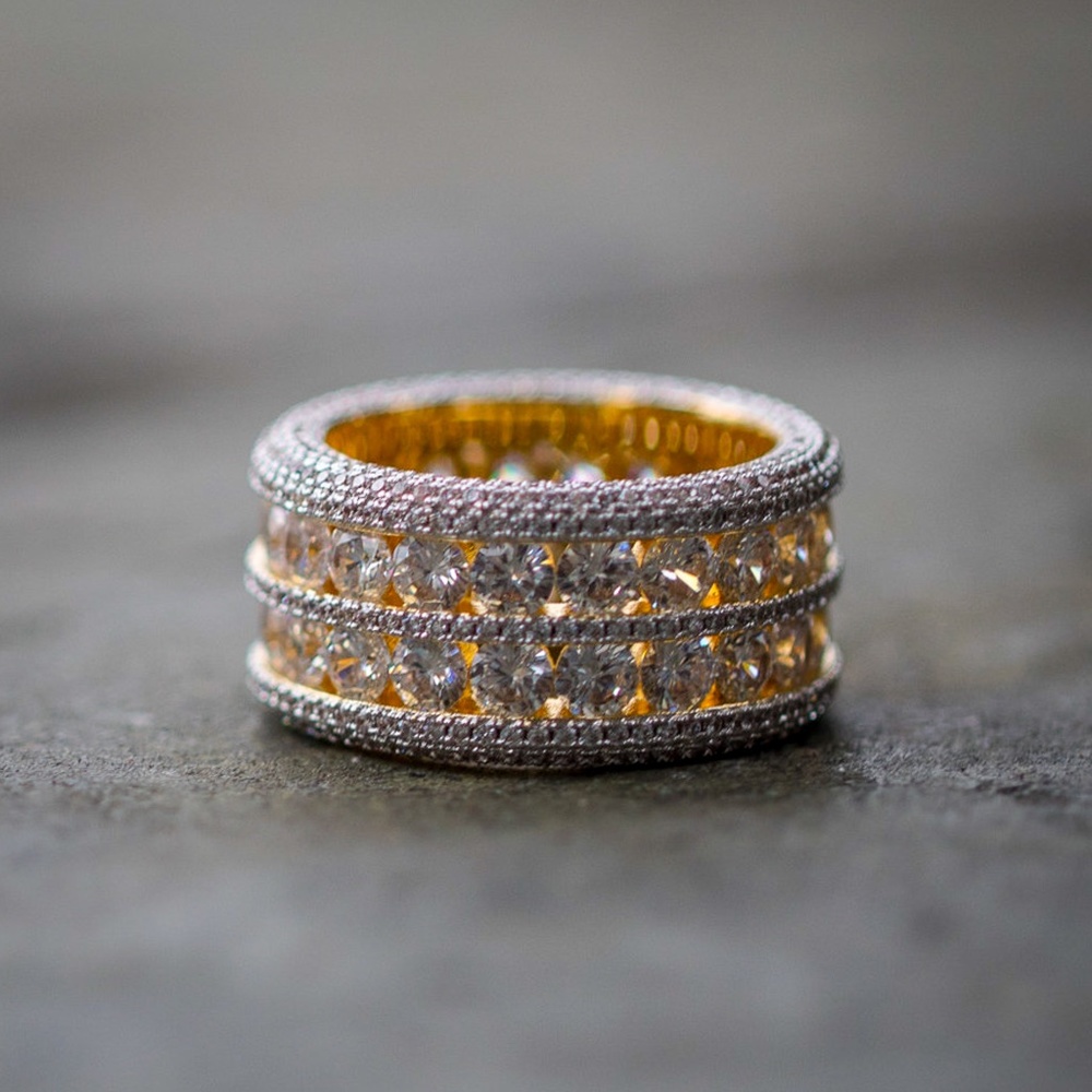 Iced Mens Pointer Cz Yellow Gold Plated Statement Band  Hip Hop Pinky Ring